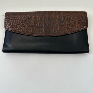 BRAHMIN Black & Brown Soft Leather Trifold Envelope Wallet